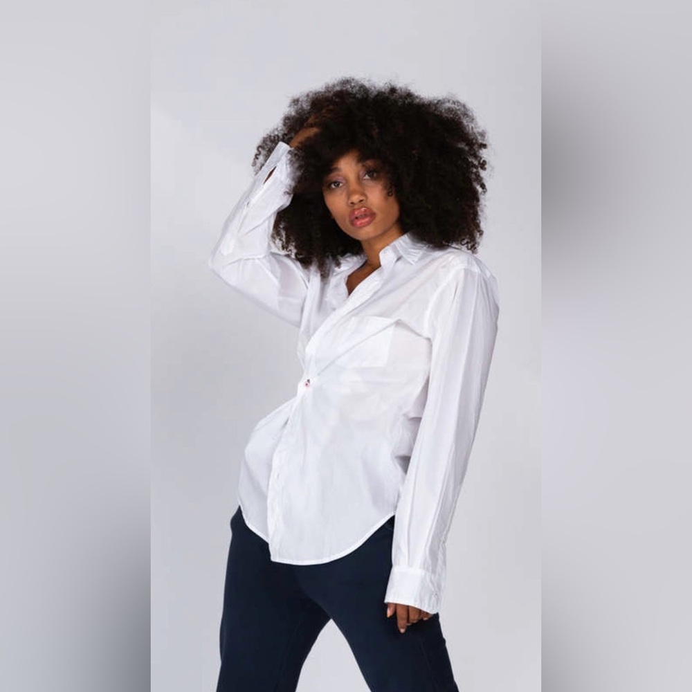 Cissa The Daily Shirt White Cotton Collared Button Down Wrap Shirt Blouse Small